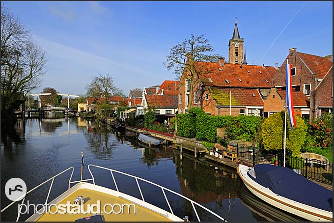 Picturesque scenery along Dutch canals, Holland, Europe