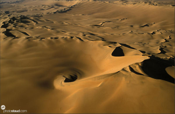 Whirlpool of sand Aerial photograph of the Namib Desert