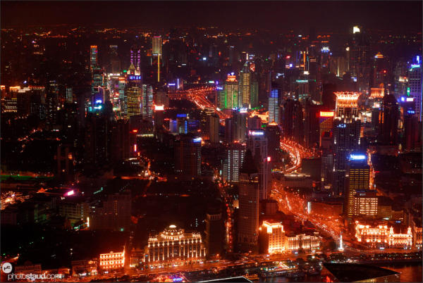 Cityscape of Shanghai at night, China